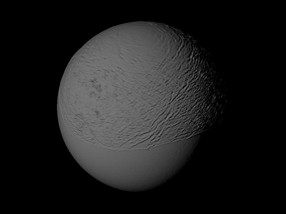 Titania with approximate topography scaled one in ten million