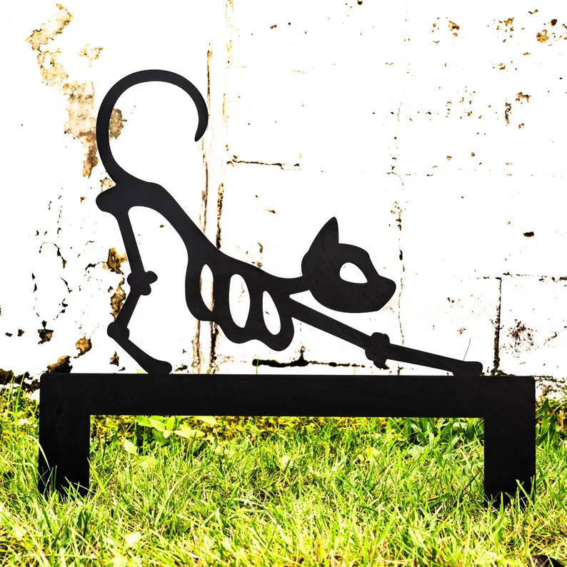 Cat Pet Skeleton Halloween Decor, Halloween Outdoor Garden Signs, Dog Cat Decor Halloween Yard Stakes Halloween Skeleton Pet Decor