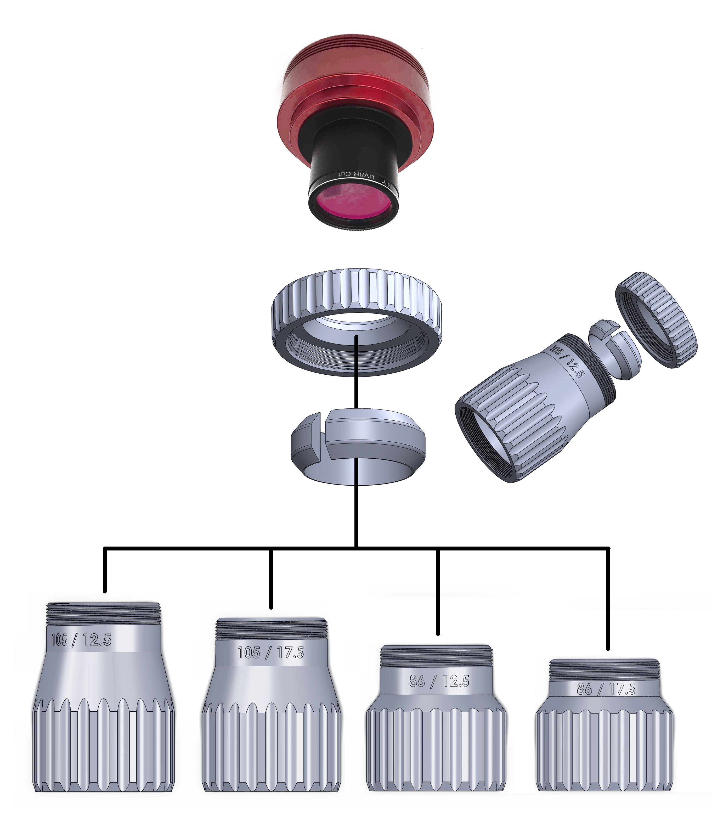 Adaptateur pour cameras ASI sur reducteur f6.3 a serrage annulaire