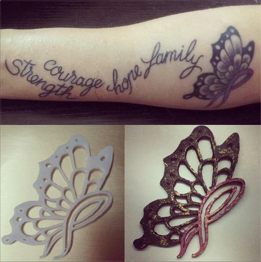Butterfly mixed with cancer ribbon.