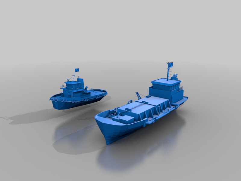 Cargo ship and tug boat