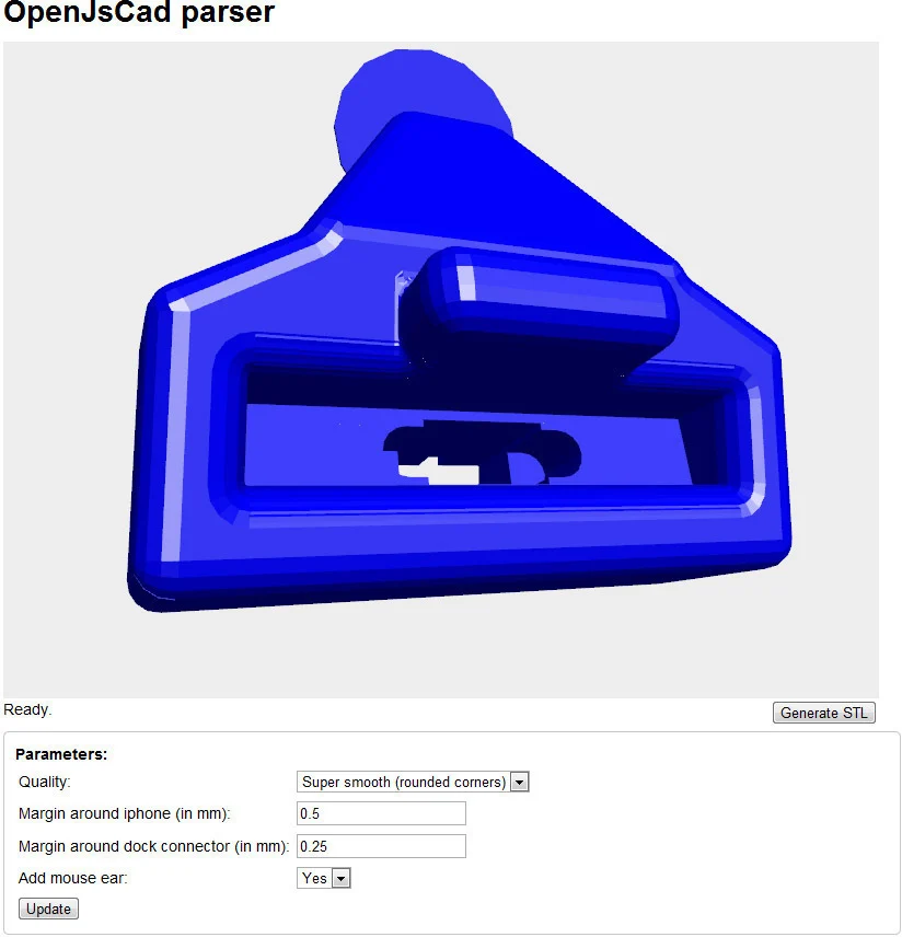 Parametric iPhone 4 dock in OpenJsCad