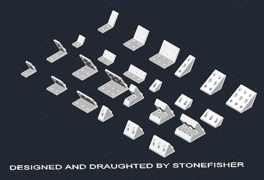 OpenBuilds V-Slot Aluminum Extrusions 60 and 120 degree plates and brackets.