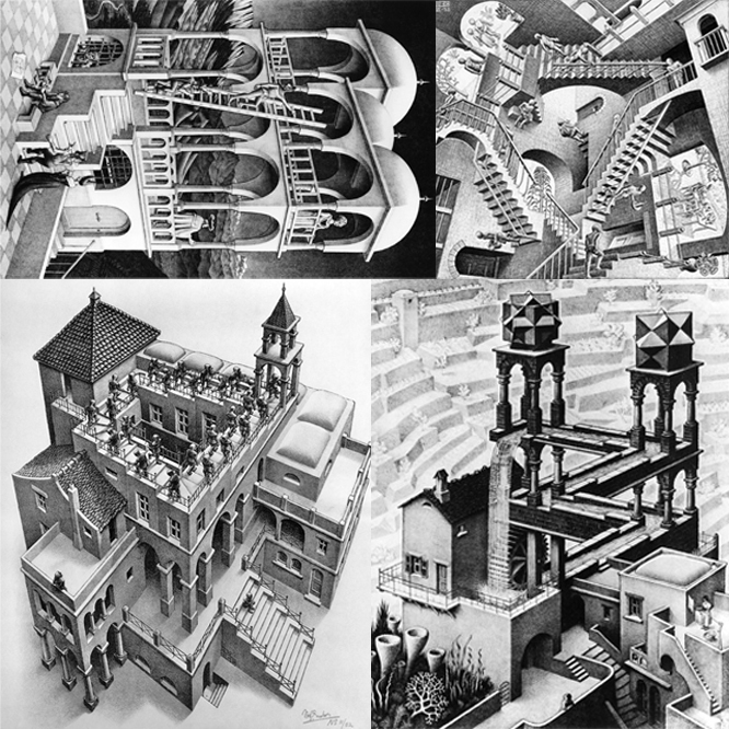 4x 3D'd 2D = 1&only M.C. Escher lithopanes
