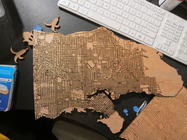 Laser cut wooden maps with public data