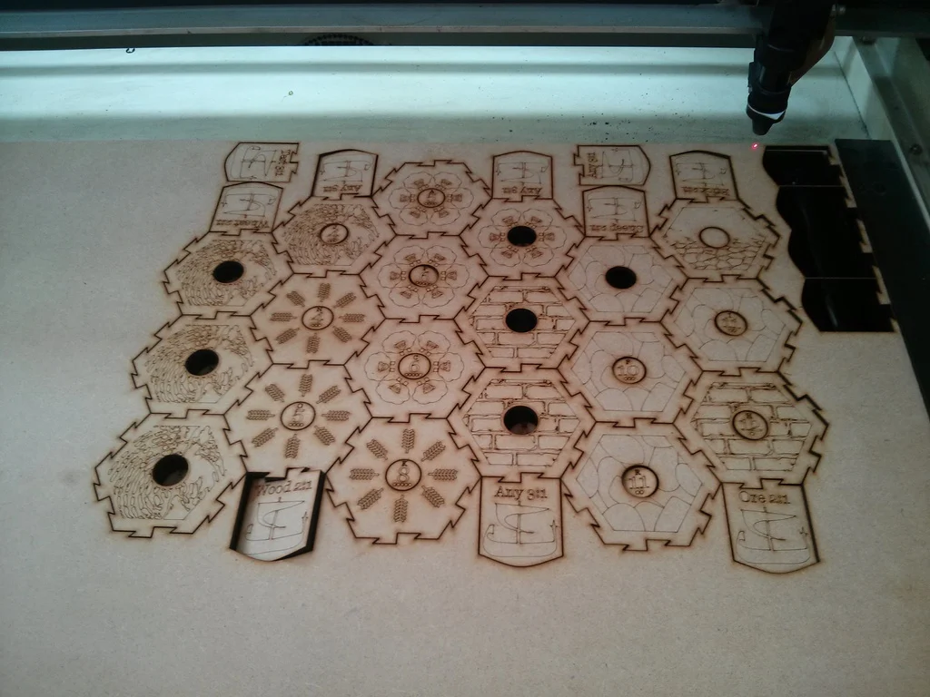 Lasercut Settlers of Catan board as DXF