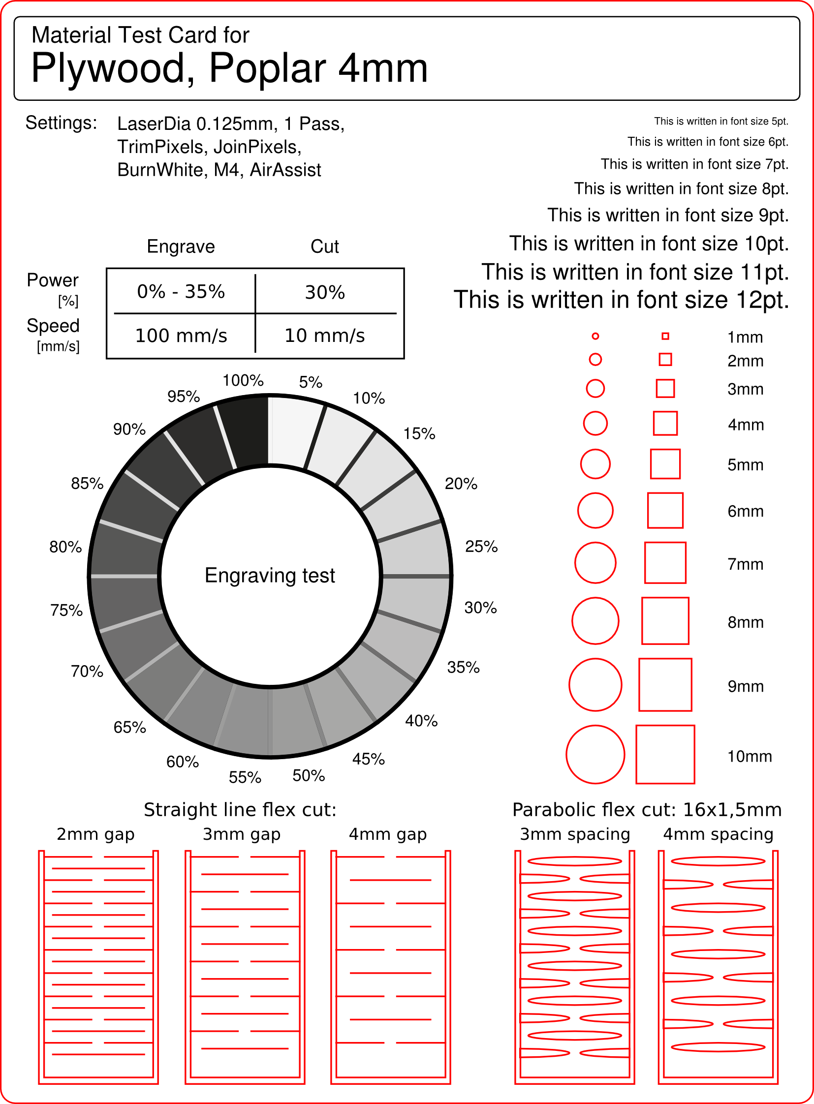 Material Test Card for Laser Cutting and Engraving (SVG)