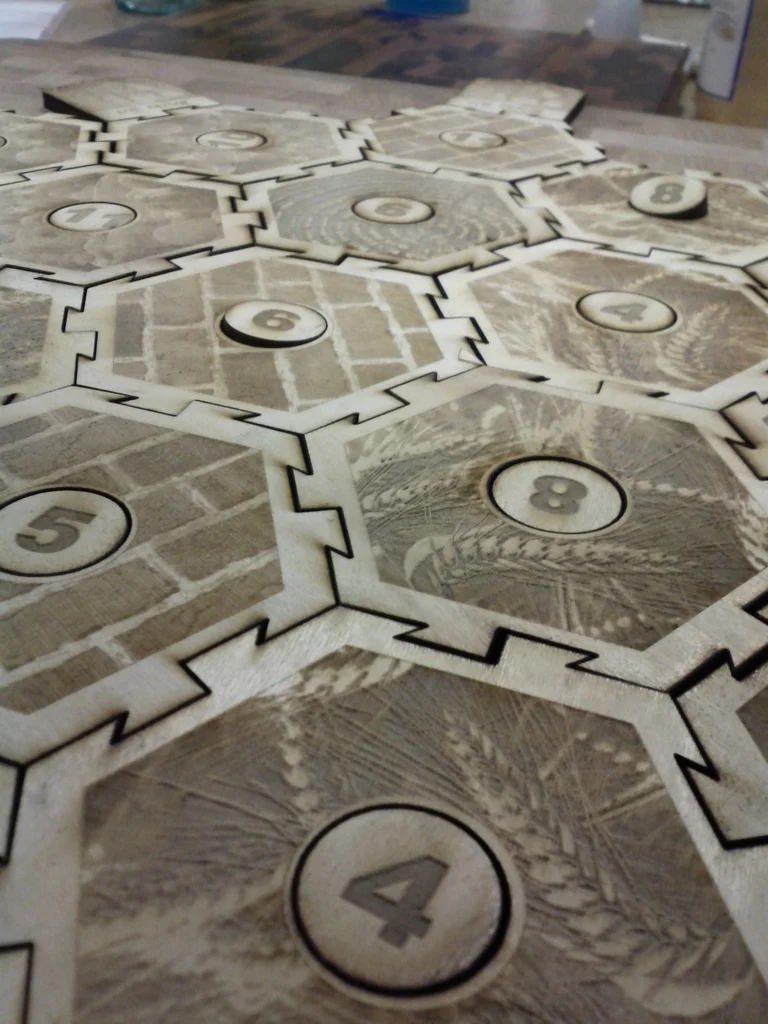 Lasercut tiles for Settlers of Catan