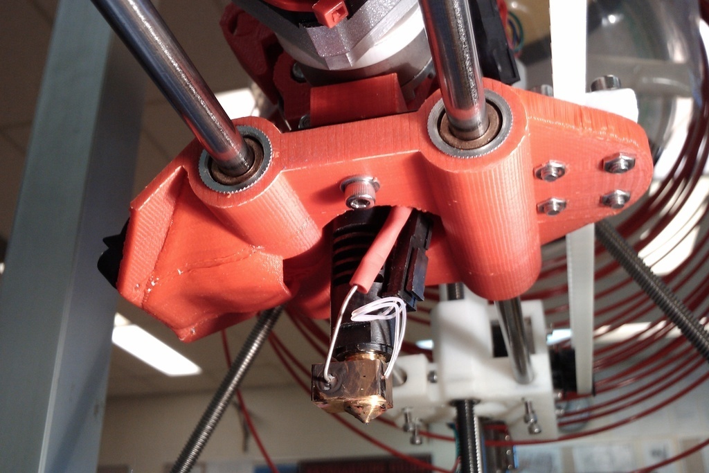 Makergear X-Carriage with built-in fan mount and duct for cooling nozzle.