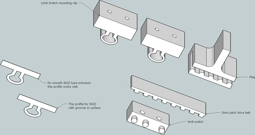 8020 clip profiles for snap mount in 8020 and similar extrusions