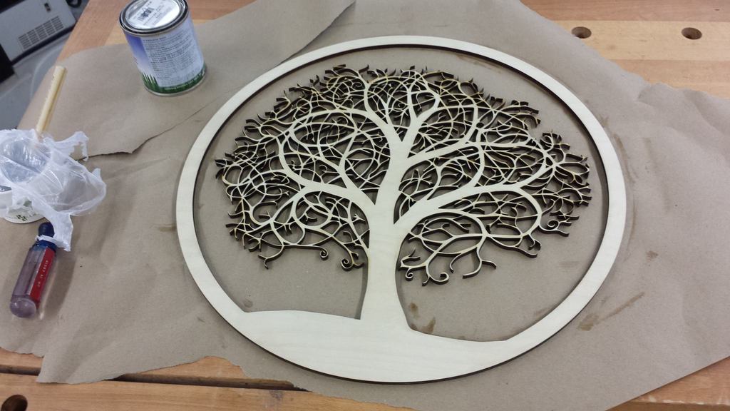 Laser cut tree in a round frame