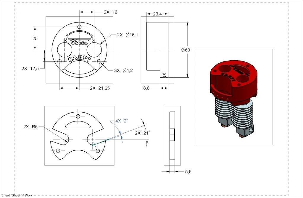 Rostock Dual E3D Hotend Adaptor