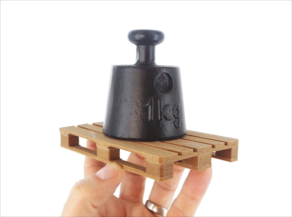 3D-printed scale model of EUR pallet (made of wood-based filament)