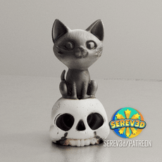 Cat on Skull - Spooky Halloween Figurine - No Supports 3D Print STL/3MF
