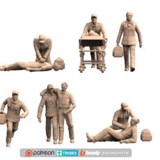 Medical Rescue Figures 3D Print STL Paramedics Injured Civilians Diorama Scale 1 :16
