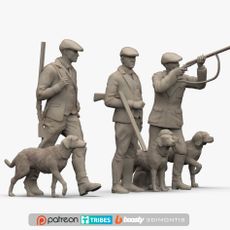 Hunter and Dog Explorer 3D Model | Realistic Outdoor Figurine for 3D Printing