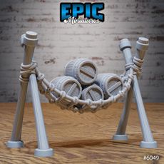 Barrels In Hammok / Pirate Hideout Environment / Corsair Items / Ship Bandit Decoration / Sea Smuggler Dungeon Equipment / Ocean Area Theme / Water Island Encounter