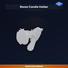 Raven Bird Perched On Branch, Holding Candle In Beak, - STL File for 3D Printing