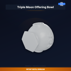 Offering Bowl With Triple Moon Goddess Symbol Carved On - STL File for 3D Printing