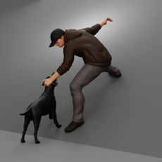 Brave Man Rescuing Dog While Wearing Casual Hoodie and Pants