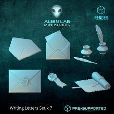 Writing Desk Props Set x7 – Quill, Ink & Letters STL for Miniatures