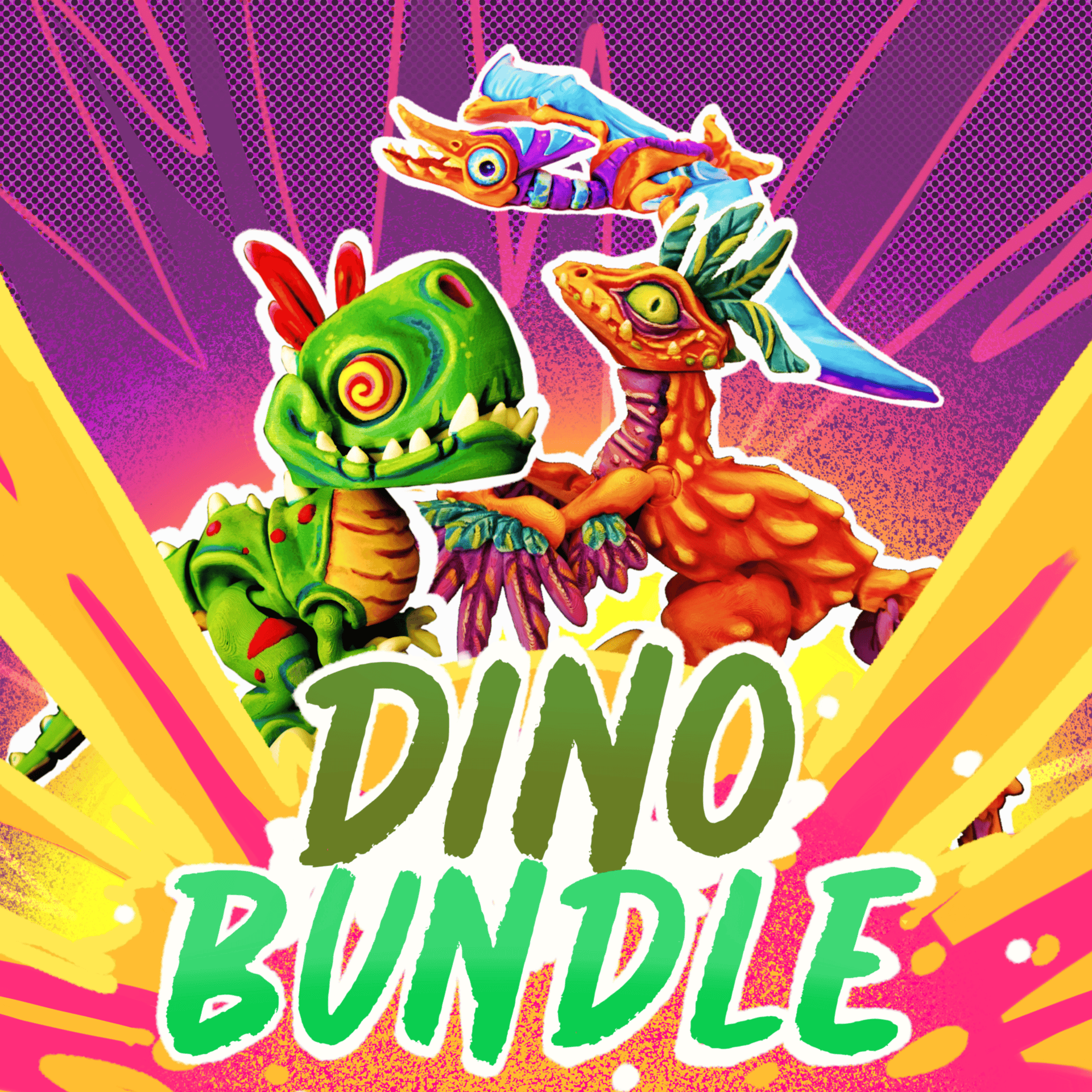 Articulated Dinosaur Bundle STL 1 - T-Rex, Raptor & Pterosaur