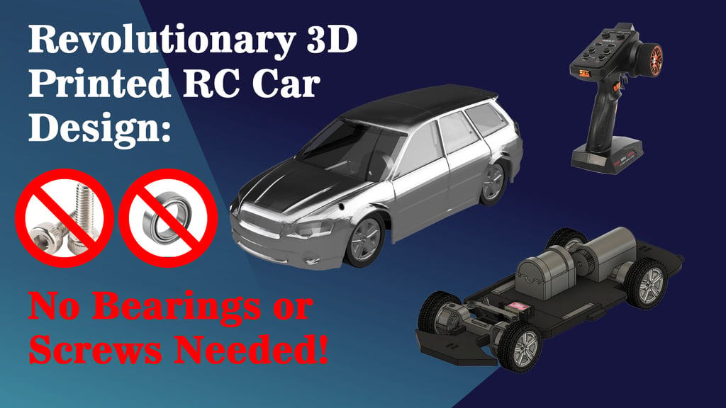 "Revolutionary 3D Printed RC Car Design - No Bearings or Screws Needed!  Featuring the Subaru