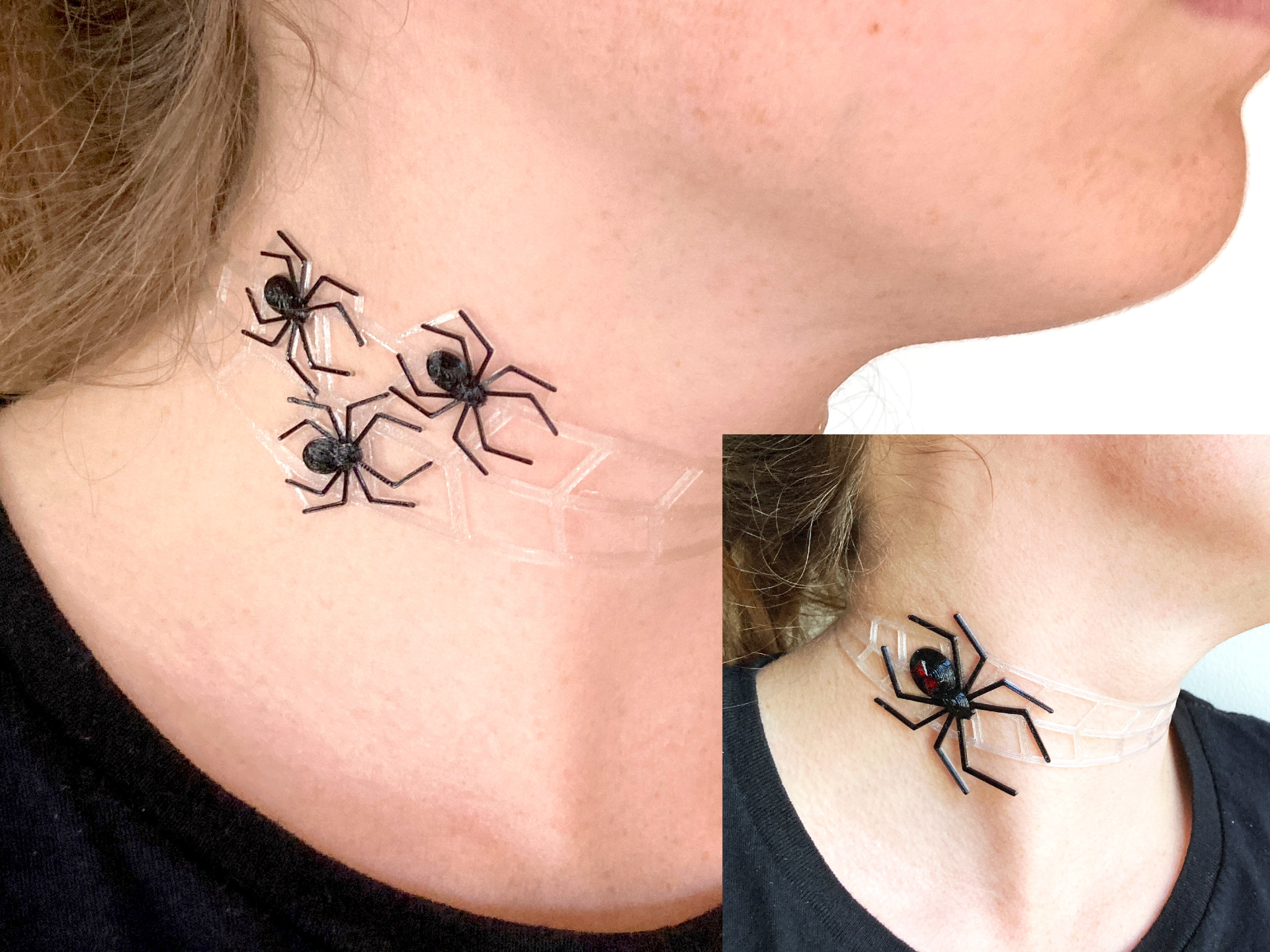 Three Spiders on Web and Black Widow on Web Choker