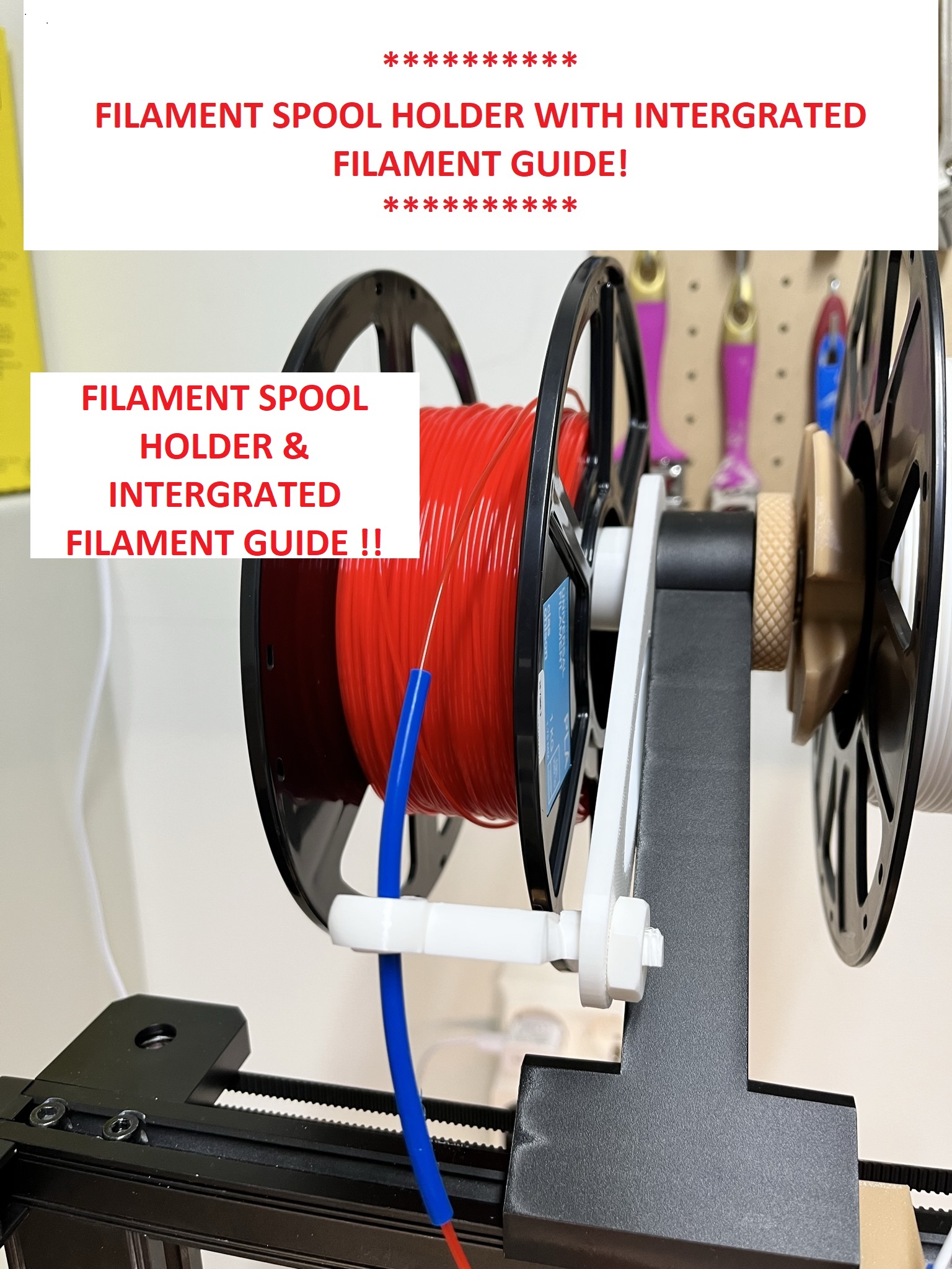 Filament holder with integrated mount for guides + interchangeable swivel guides Ender3S1 & variants