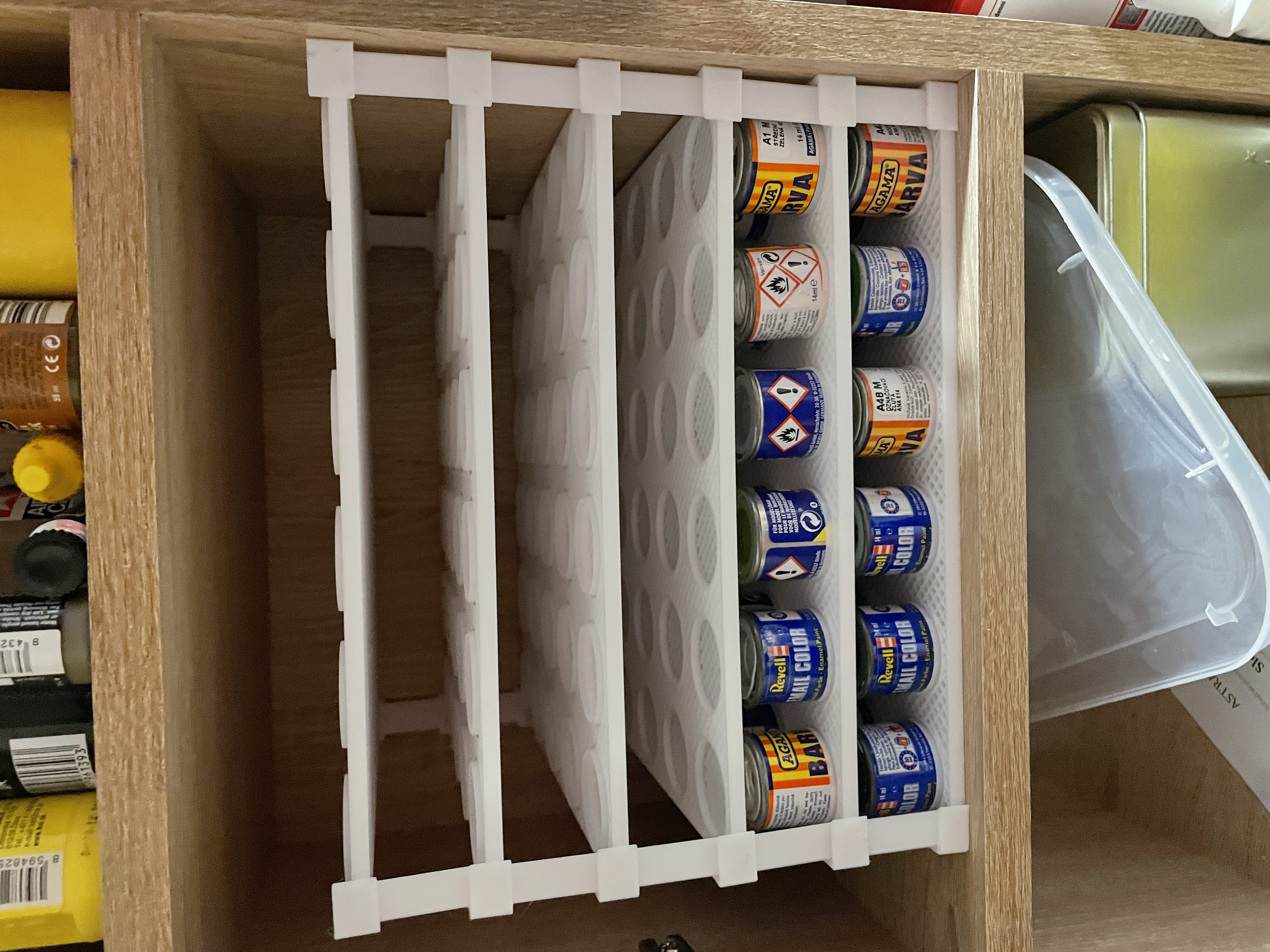 Paint can organizer for Revell can