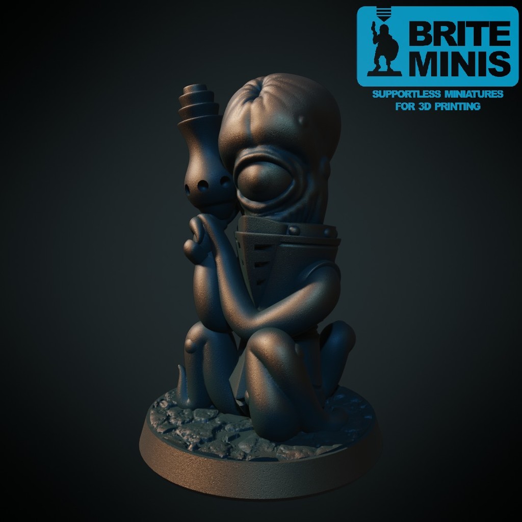 Alien with pistol  28mm (Supportless, FDM-friendly)