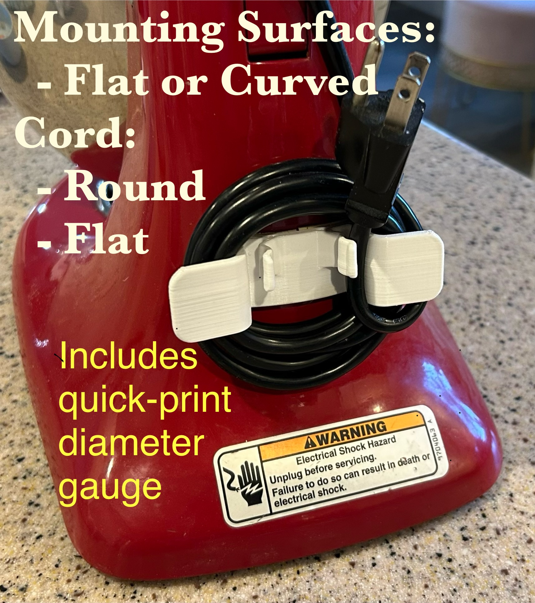 Appliance Cord Organizer, Flat/Curved Surfaces