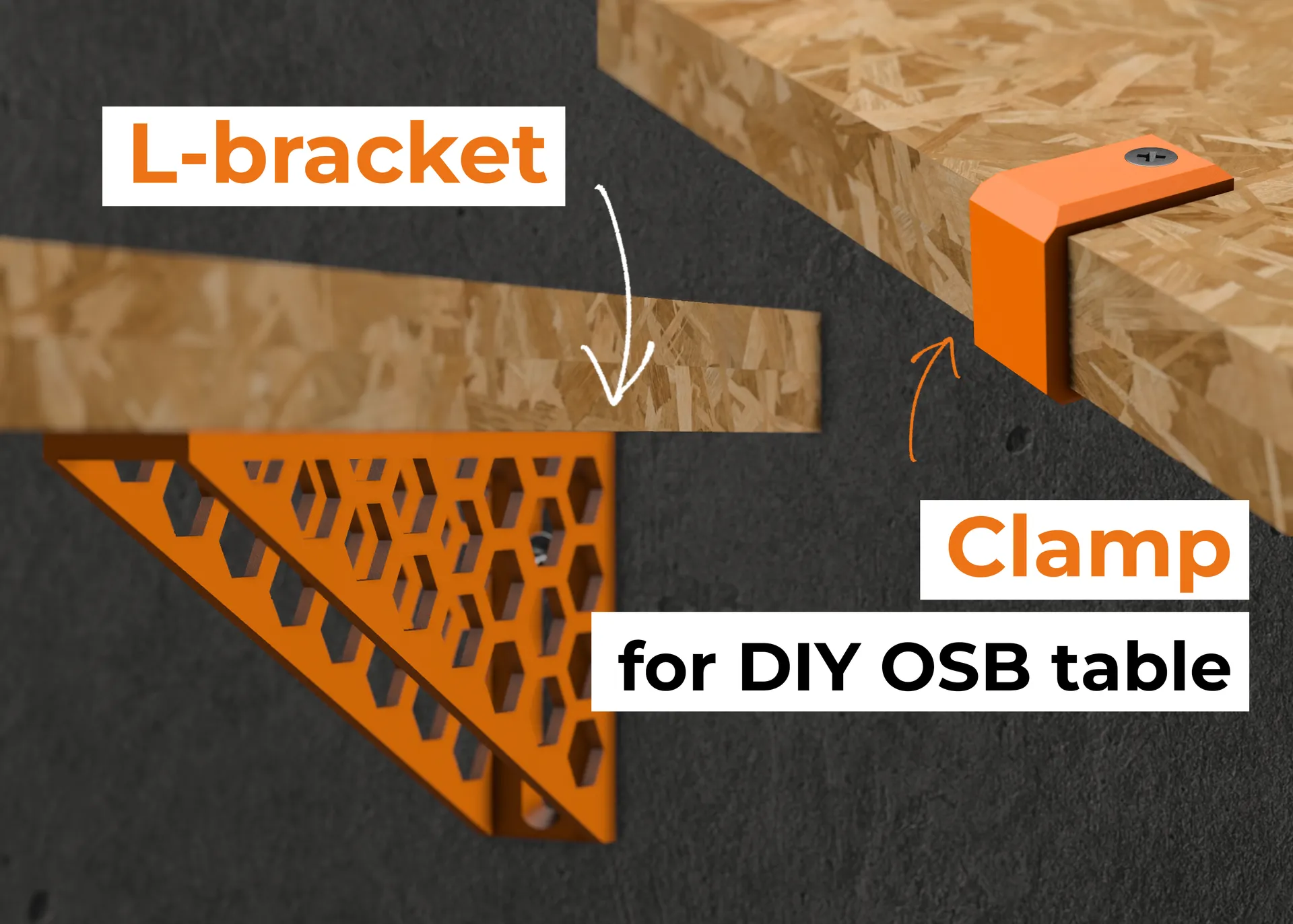 L-bracket and Clamp (U-bracket) for DIY OSB table