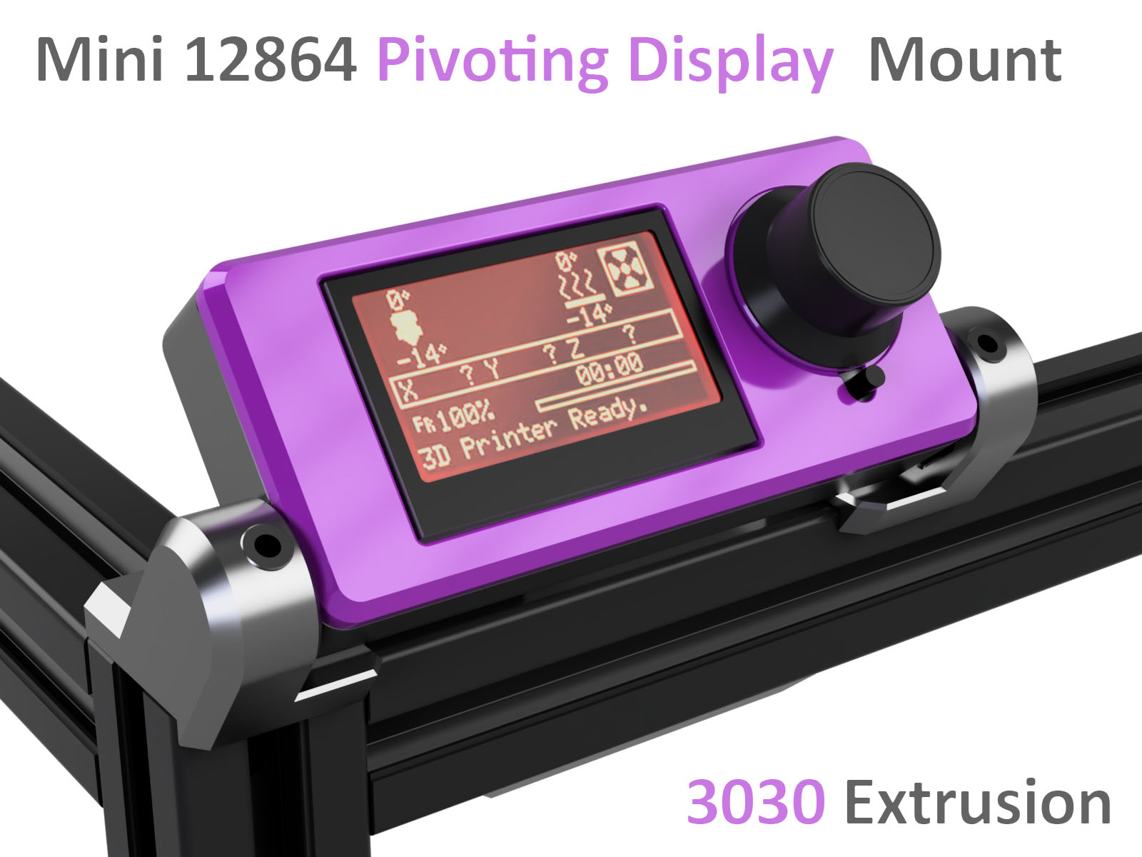 Mini 12864 Pivoting Display Frame Mount for 3030