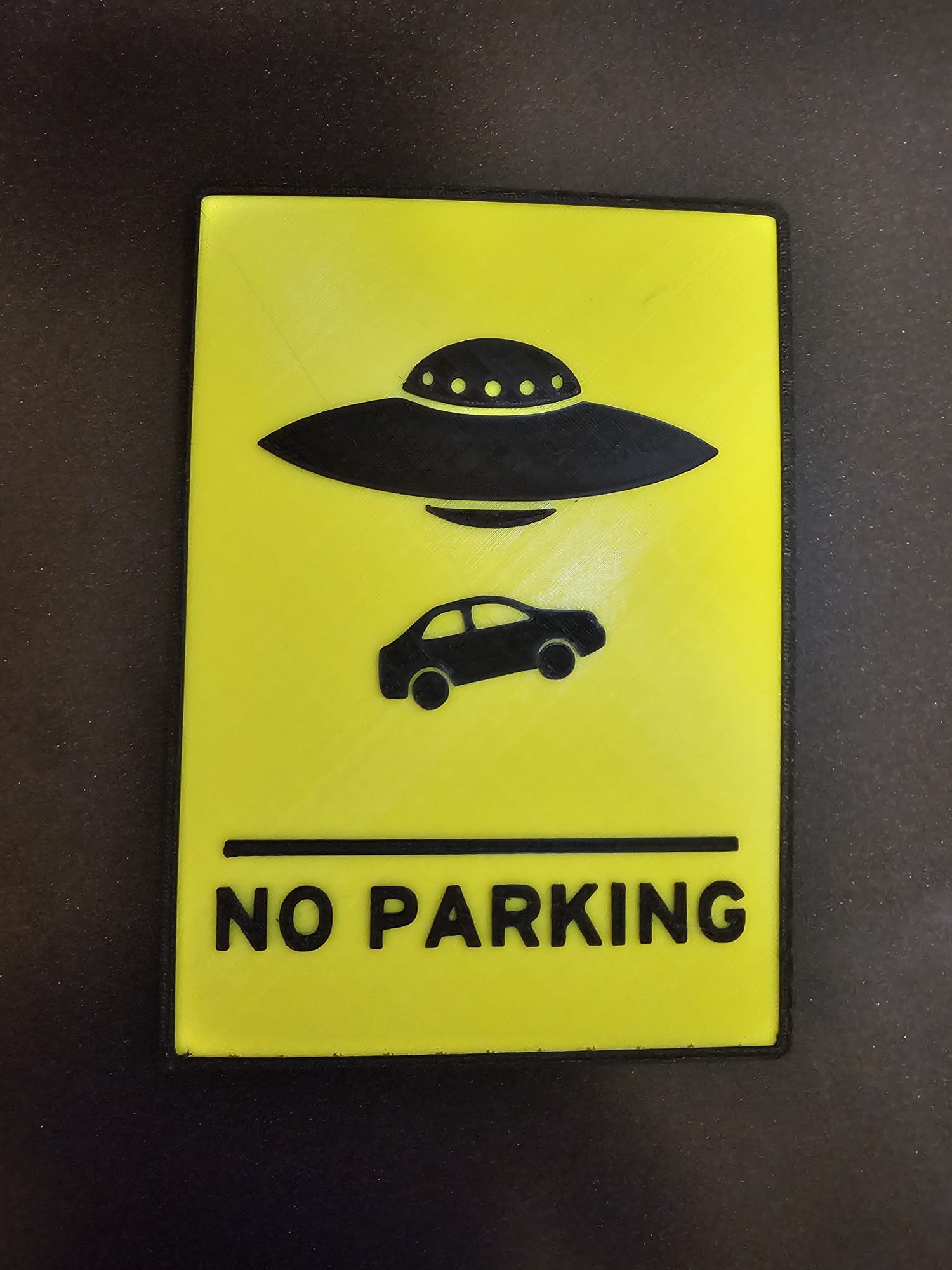 NO Parking Plate with front of garrage and doors