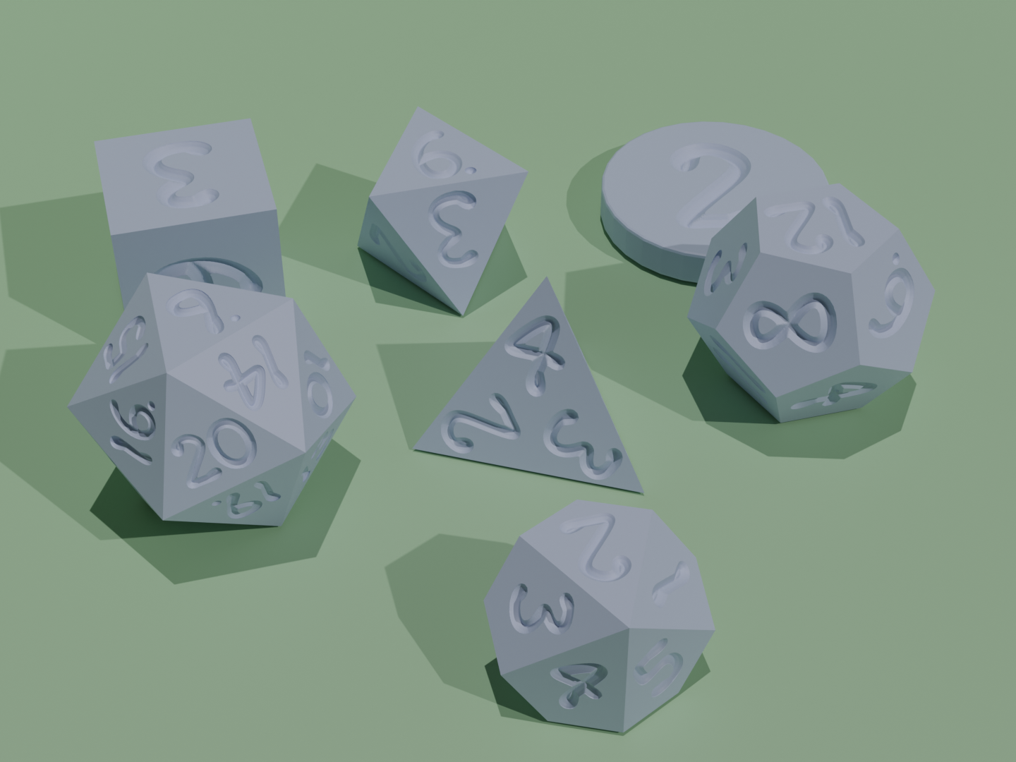 Dice set with round numbers