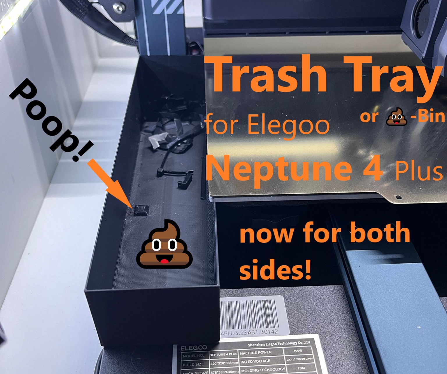 Trash Tray (Pooptray) f. Elegoo Neptune 3 & 4 Plus