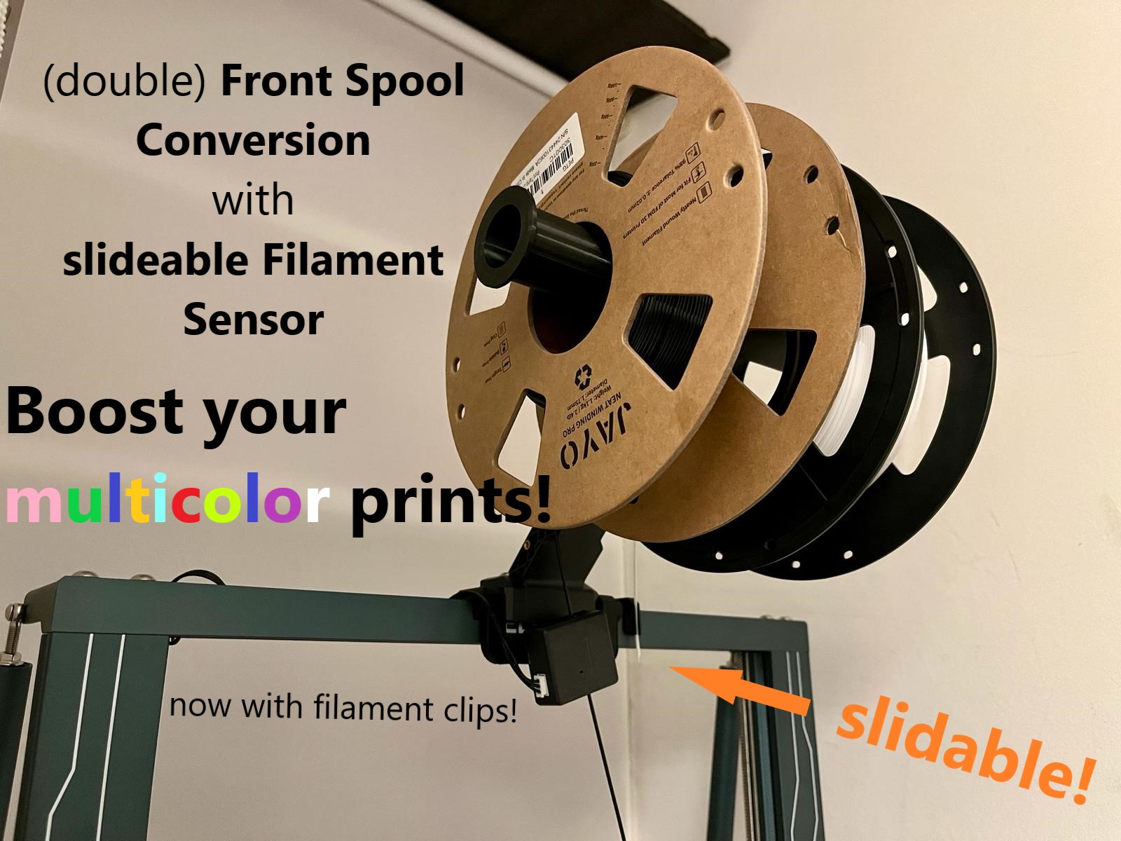 front spool conversion by central filament sensor