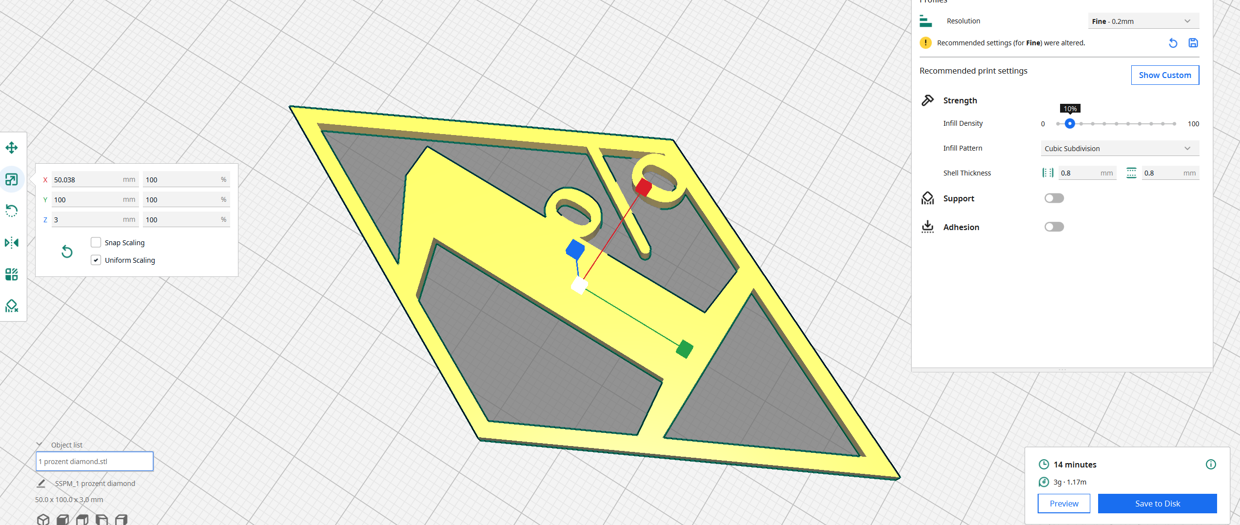 1% in a hollow diamondshape touching frame
