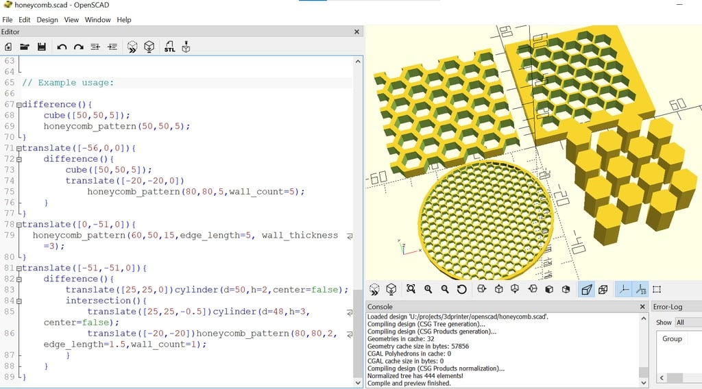 OpenSCAD Optimized Parametric Honeycomb Module
