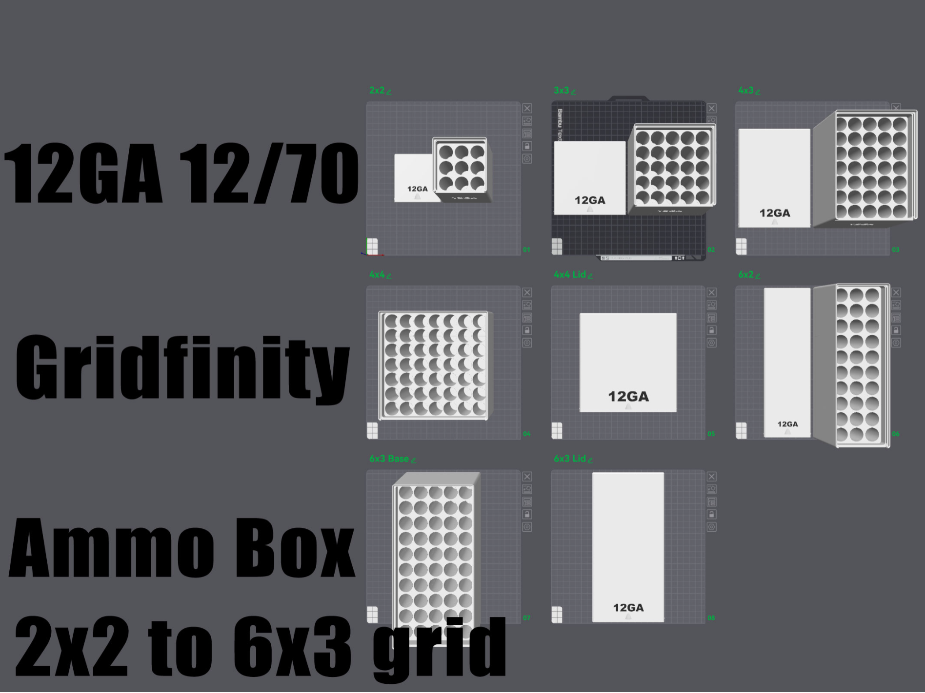 12GA 12/70 Gridfinity Ammo Storage Boxes Stackable