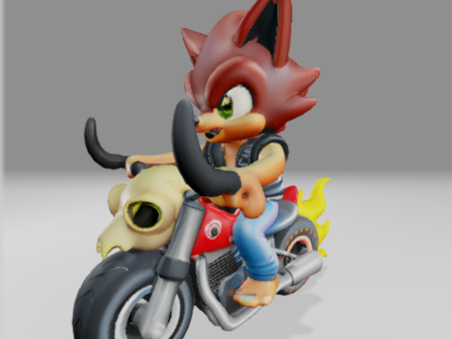 Sonicwuf on a flaming motobike