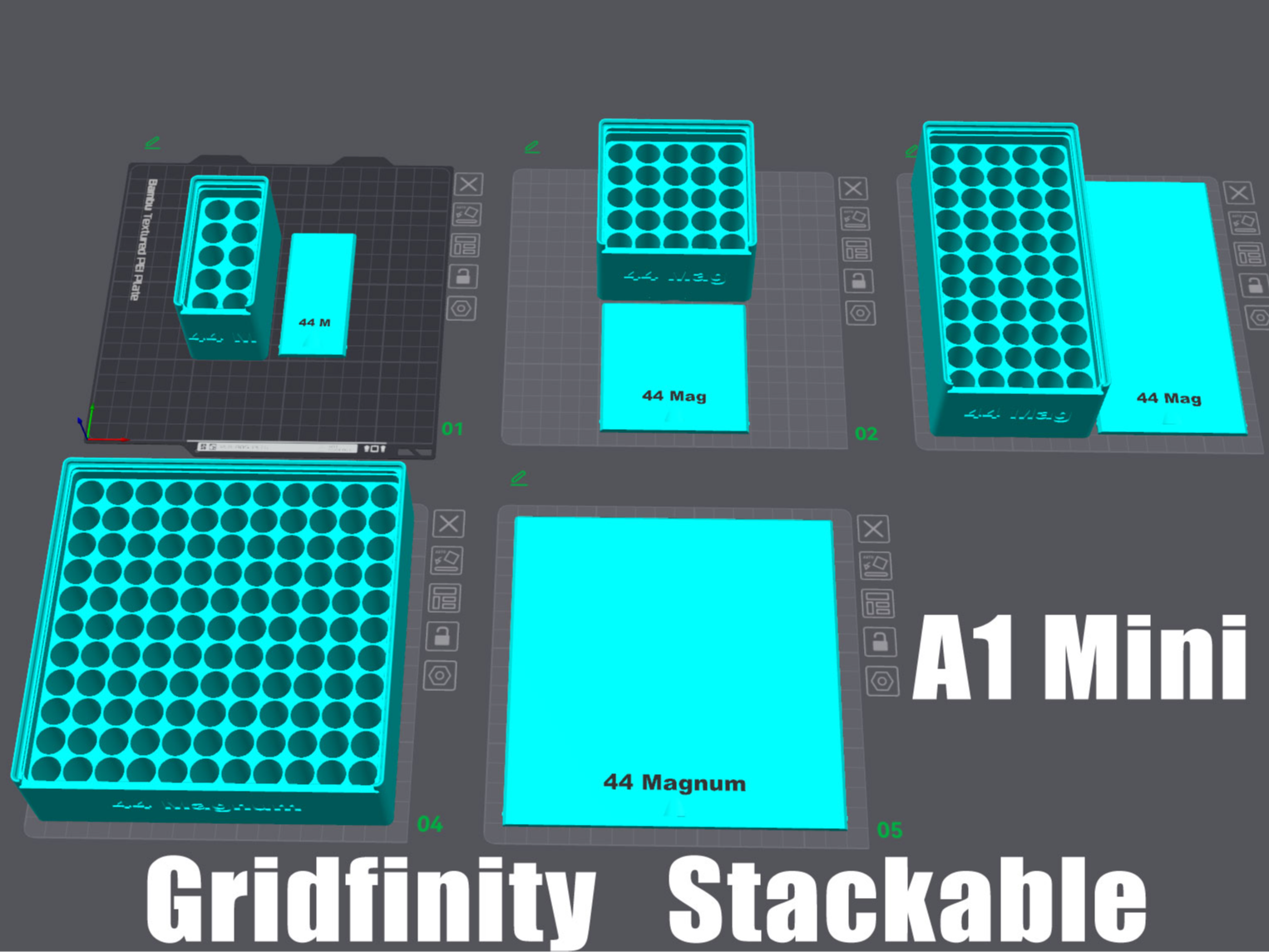 .44 Remington Magnum Gridfinity Ammo Storage Boxes