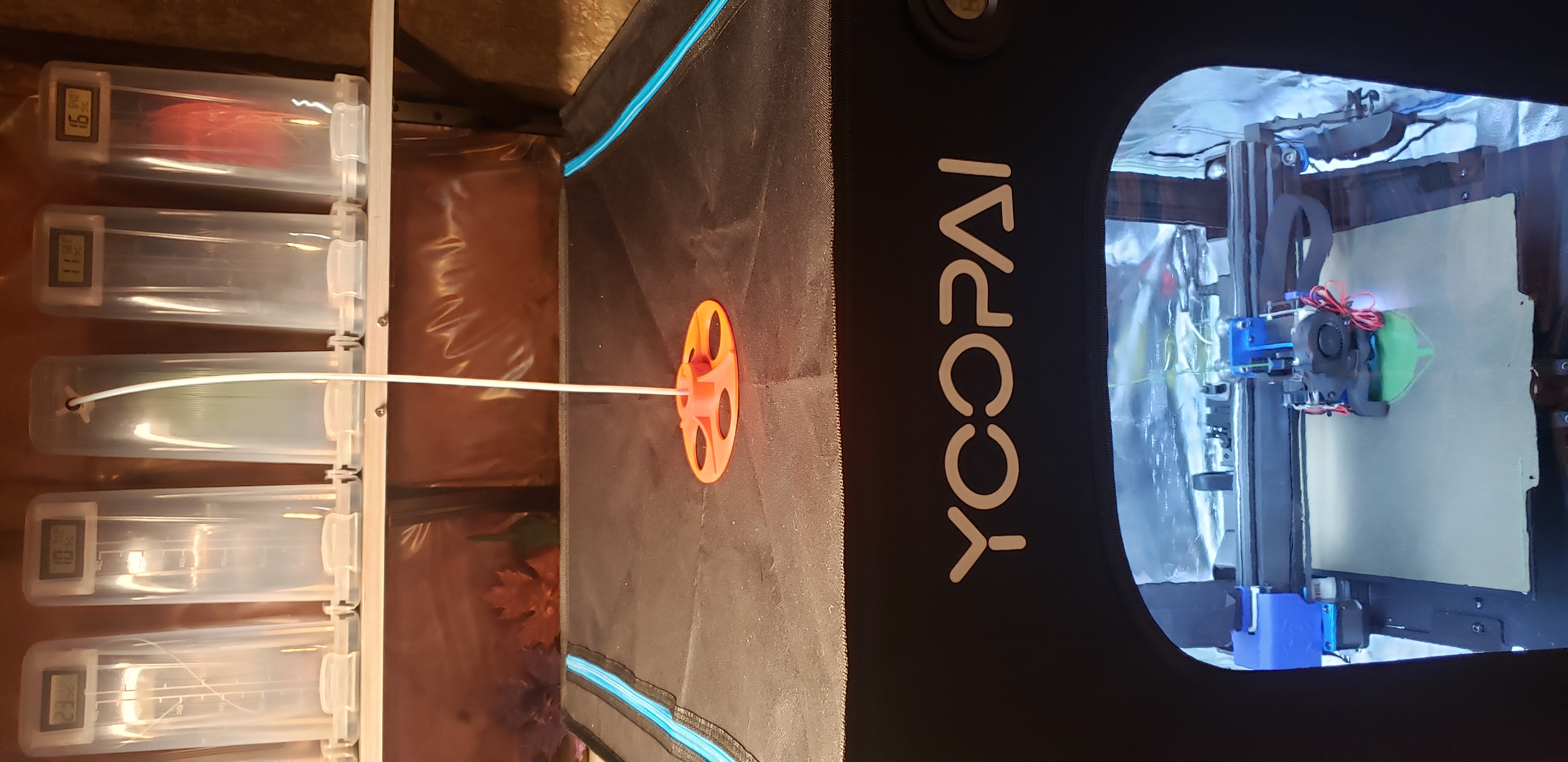 Swiveling enclosure filament pass through - PIP