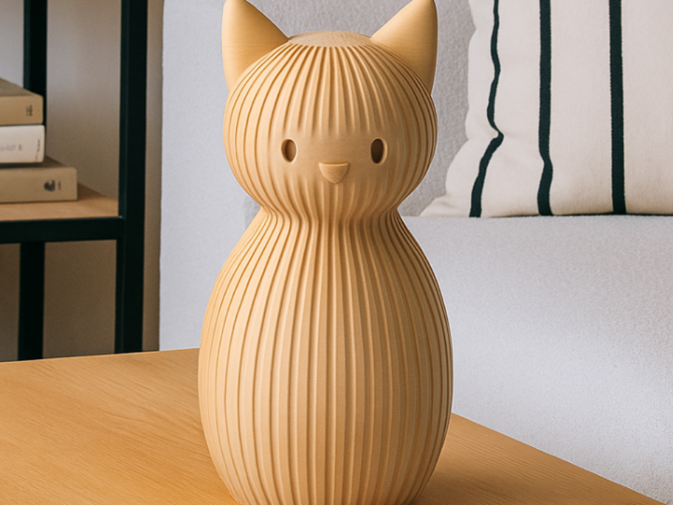 Japandi Cat – Minimalist Ribbed Texture Sculpture