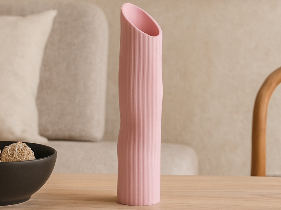 Tall Pink Ripple Vase for Modern Decor