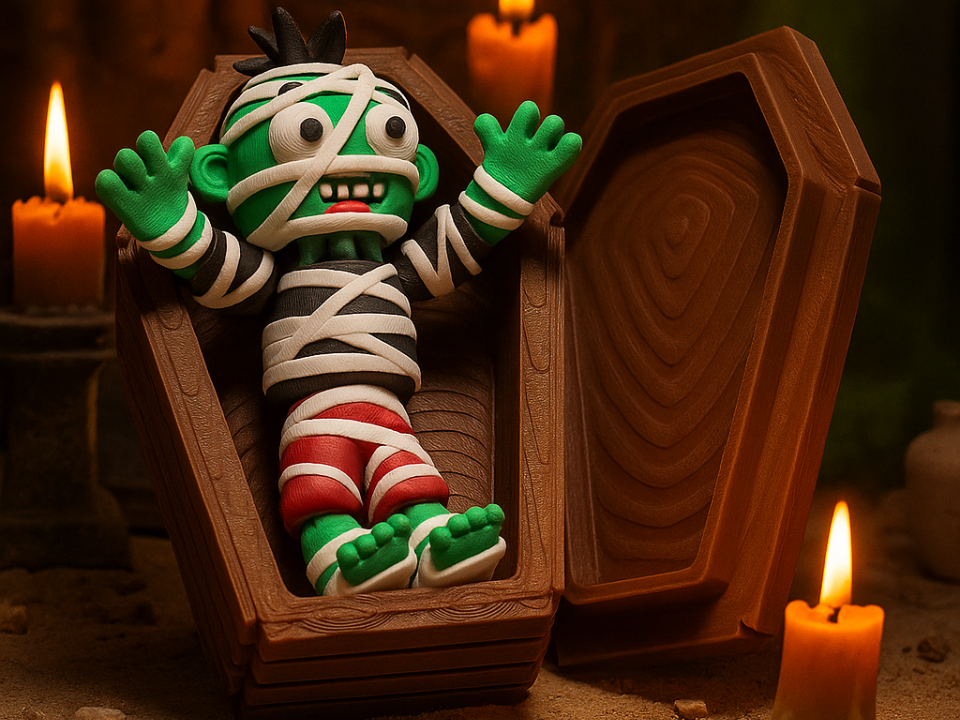 Cute Mummy in Coffin Flexi Toy – Halloween Decor