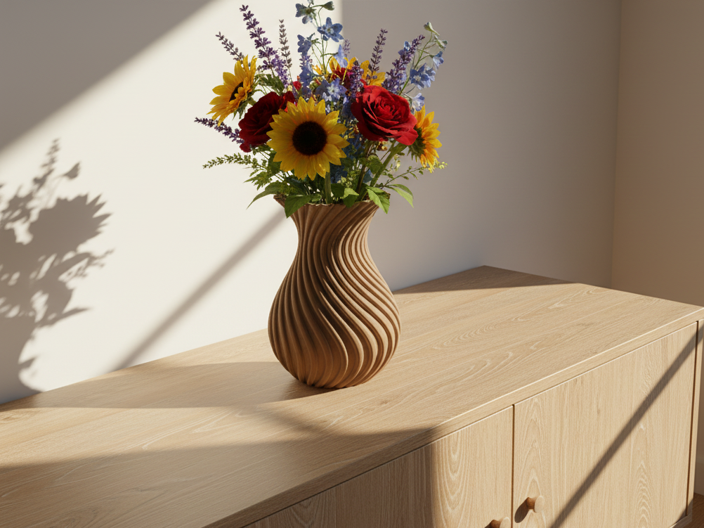 Vase in Balusterform mit gedrehtem Rillenmuster