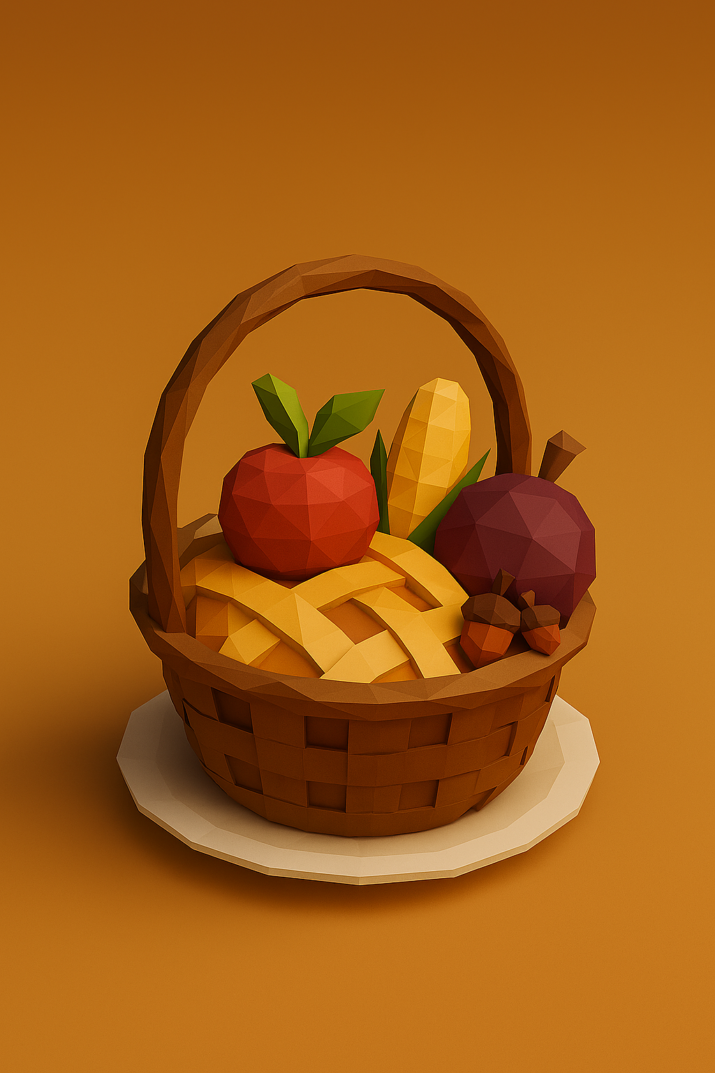 Low Poly Thanksgiving Harvest Basket 3D Model