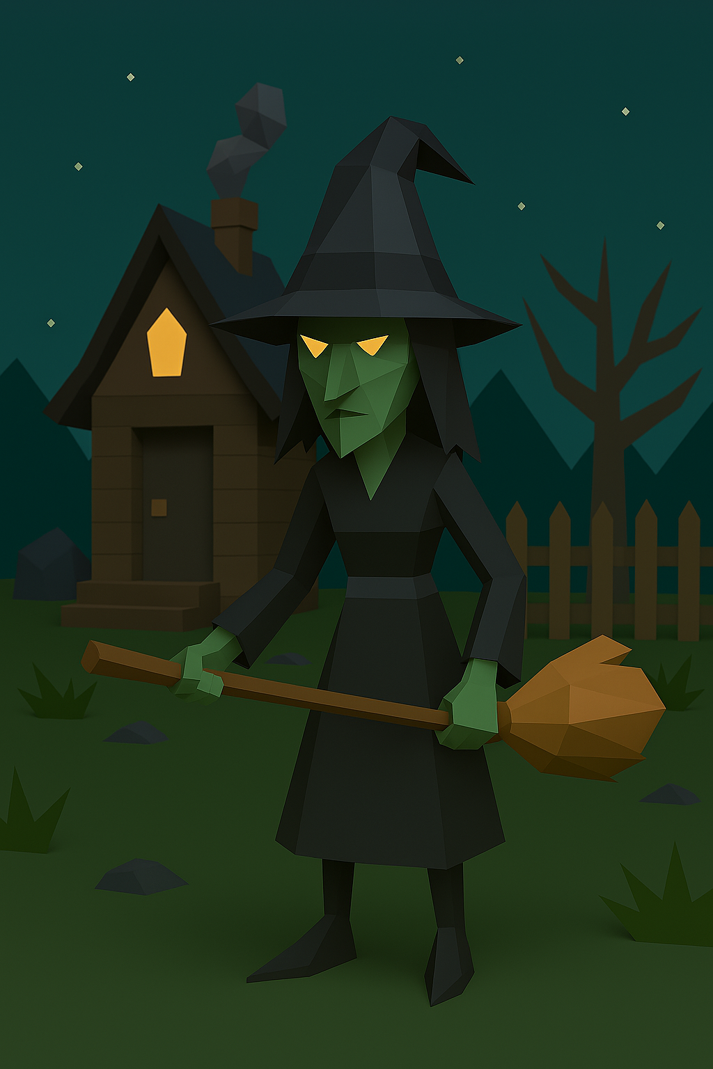 Low Poly Witch 3D Model